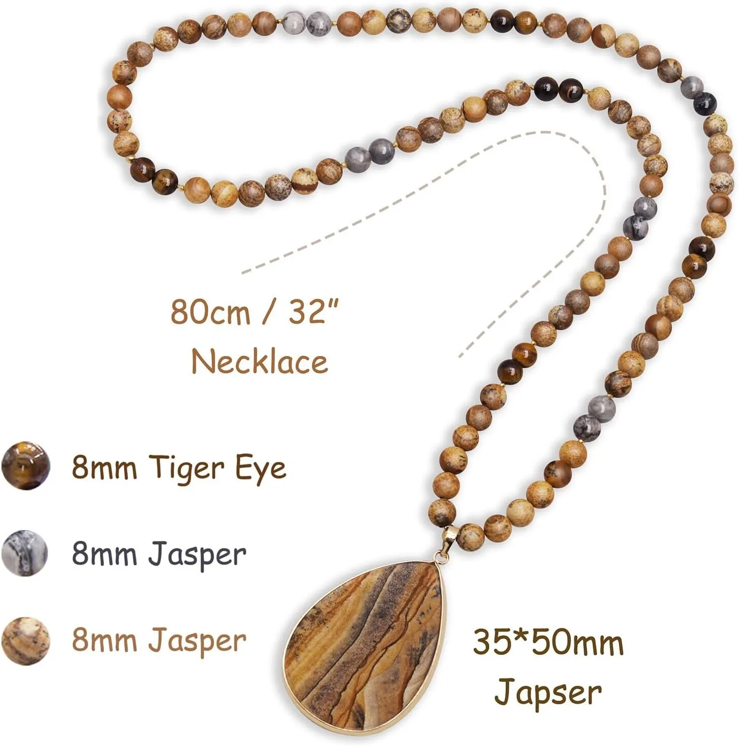 Long Pendant Necklaces for Women/Men Trendy, 8MM Womens Beaded Jasper Necklaces,32 Inch Green Stone Bead BOHO Necklace Jewelry,Chunky Statement Necklace,Handmade Fashion Jewelry Gifts