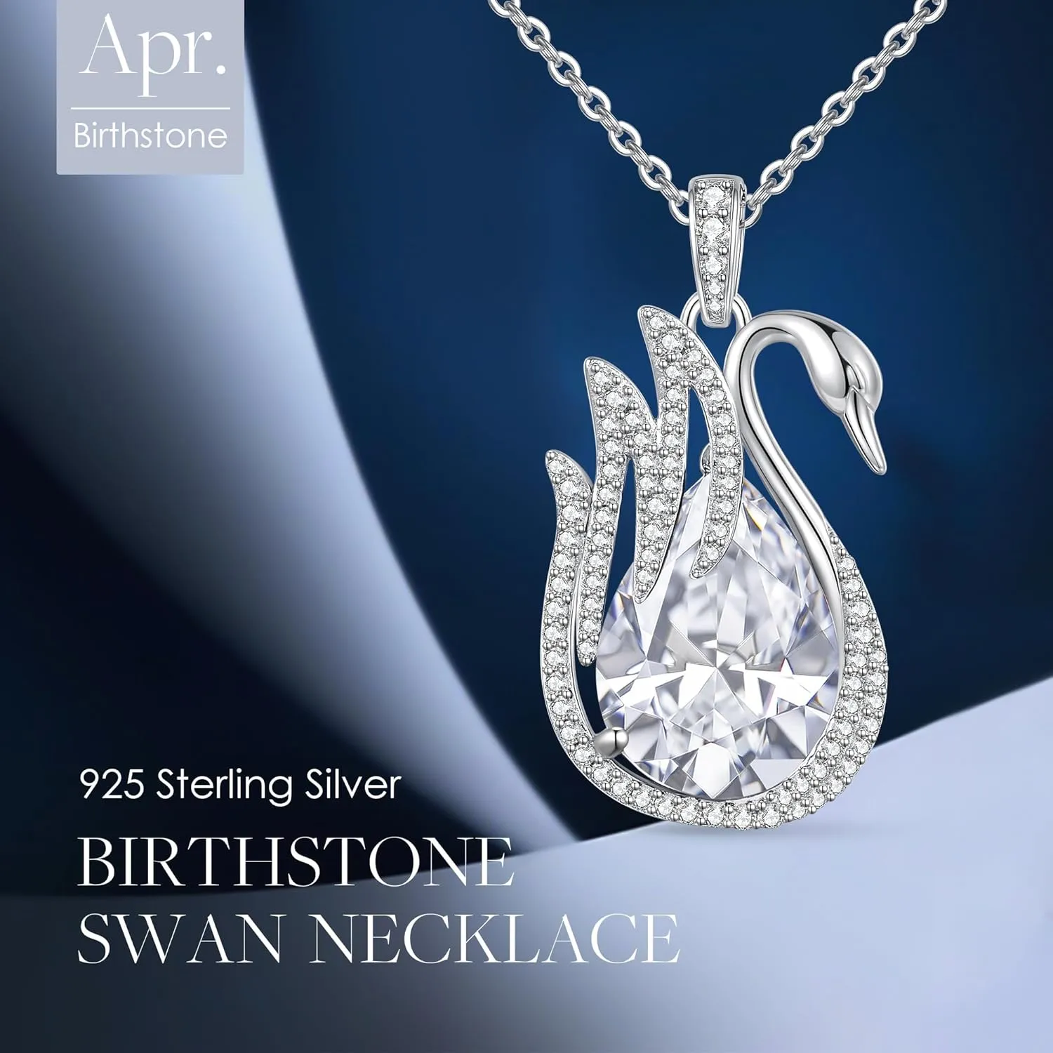 LOUISA SECRET Swan Waterdrop Heart Birthstone Necklaces for Women, 925 Sterling Silver Fine Jewelry, Pendant Heart Necklaces Birthday Anniversary Christmas Gift for Women Wife Mom Girlfriend Lady