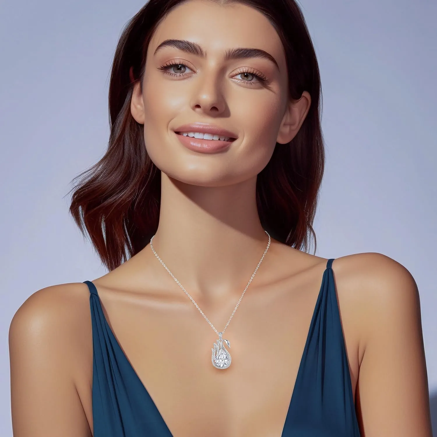 LOUISA SECRET Swan Waterdrop Heart Birthstone Necklaces for Women, 925 Sterling Silver Fine Jewelry, Pendant Heart Necklaces Birthday Anniversary Christmas Gift for Women Wife Mom Girlfriend Lady