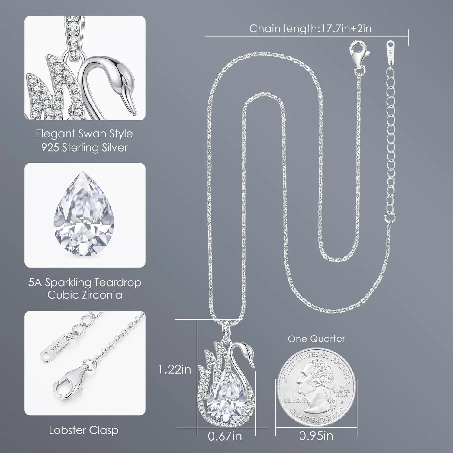 LOUISA SECRET Swan Waterdrop Heart Birthstone Necklaces for Women, 925 Sterling Silver Fine Jewelry, Pendant Heart Necklaces Birthday Anniversary Christmas Gift for Women Wife Mom Girlfriend Lady