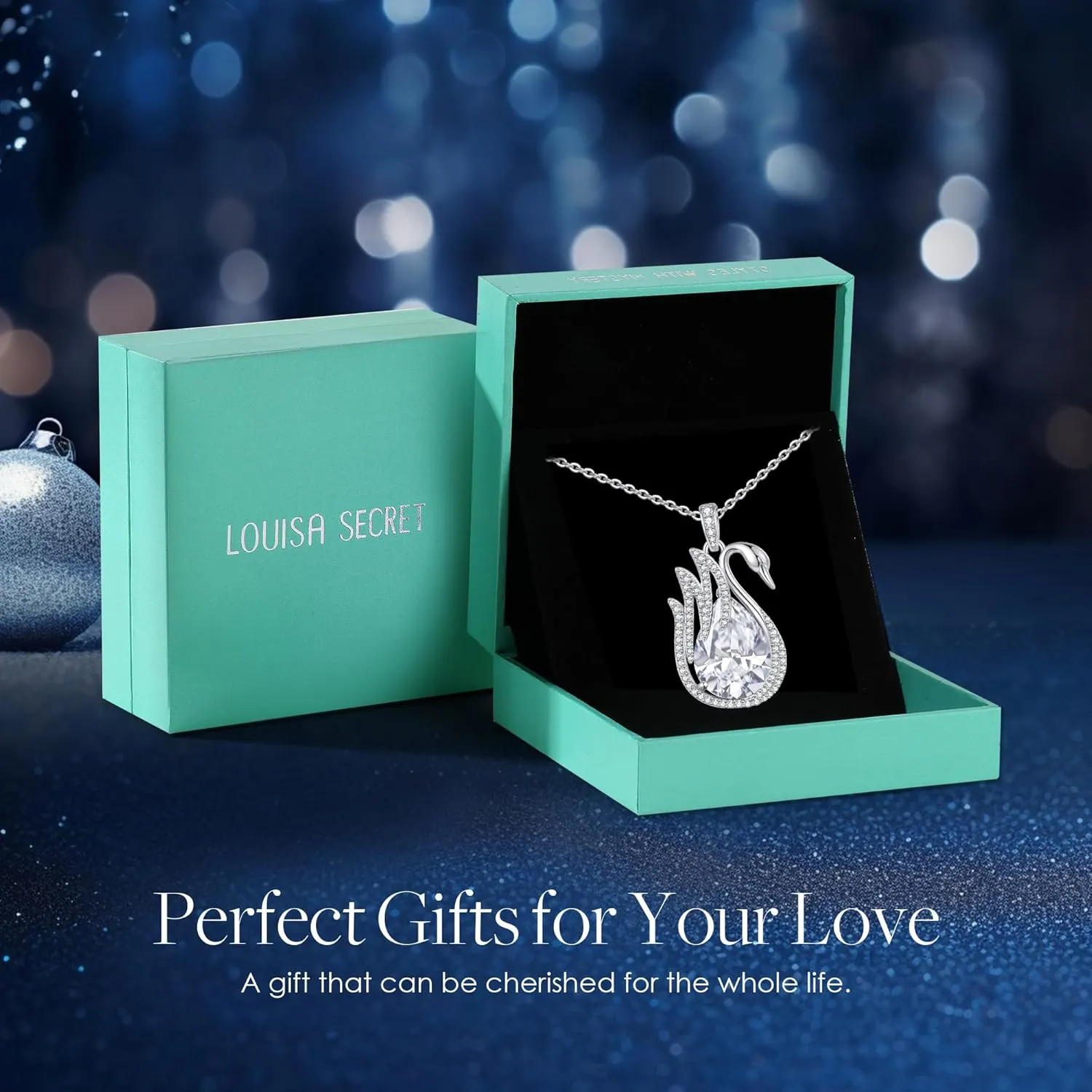 LOUISA SECRET Swan Waterdrop Heart Birthstone Necklaces for Women, 925 Sterling Silver Fine Jewelry, Pendant Heart Necklaces Birthday Anniversary Christmas Gift for Women Wife Mom Girlfriend Lady