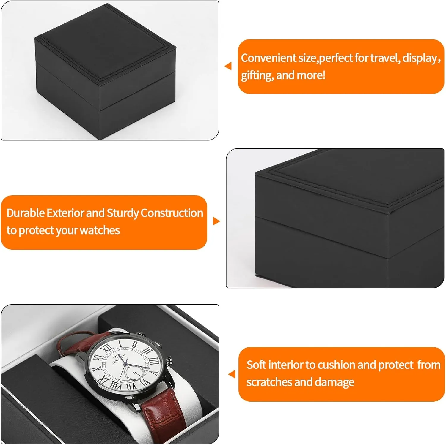 Luxury Single Watch Gift Box for Men Women, Single Watch Bracelet Bangle Jewelry Holder Storage Box Display Case Organizer (Black Style 1)
