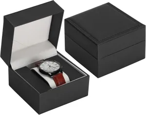 Luxury Single Watch Gift Box for Men Women, Single Watch Bracelet Bangle Jewelry Holder Storage Box Display Case Organizer (Black Style 1)