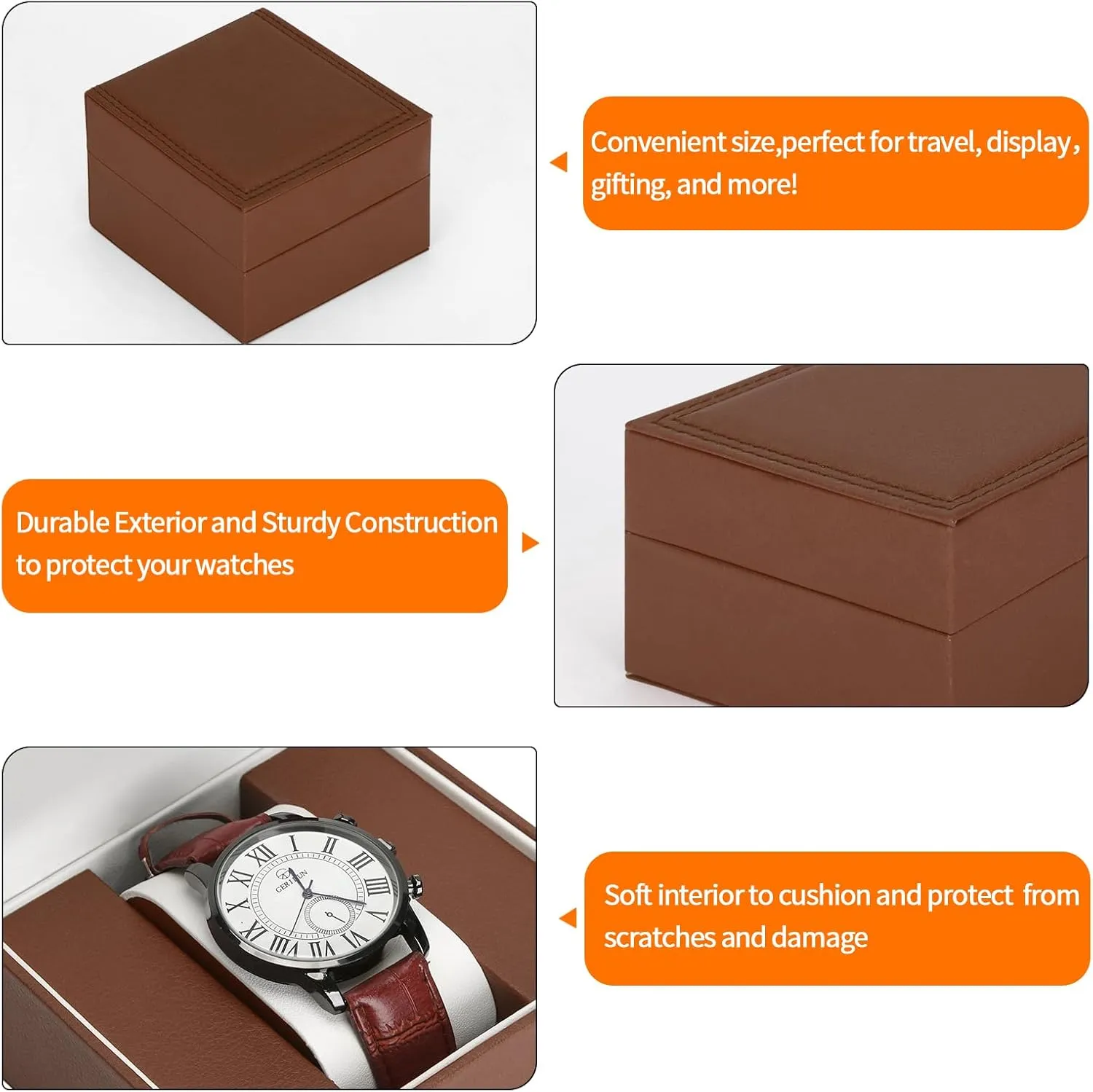 Luxury Single Watch Gift Box for Men Women, Single Watch Bracelet Bangle Jewelry Holder Storage Box Display Case Organizer (Coffee Style 1)