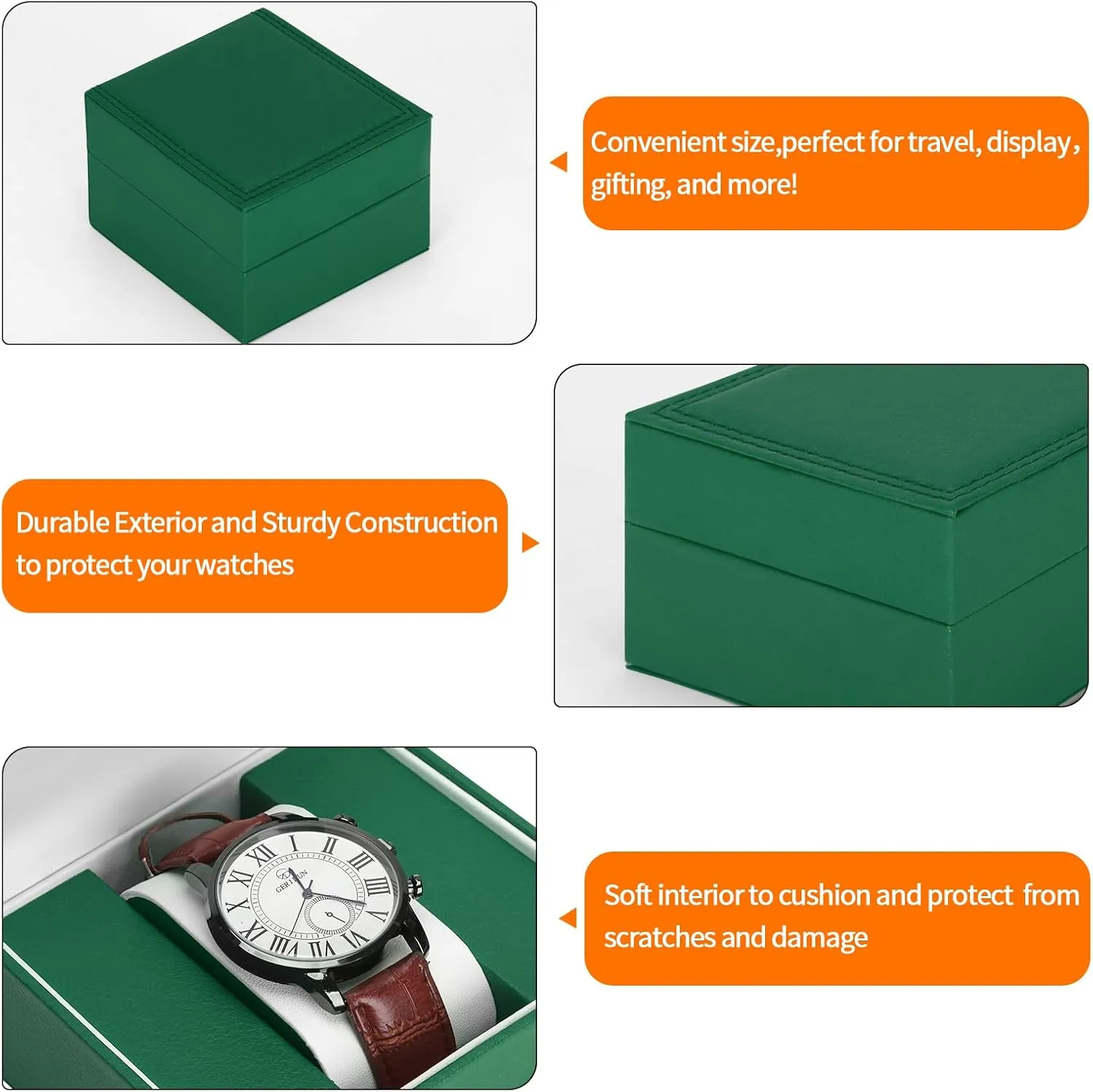 Luxury Single Watch Gift Box for Men Women, Single Watch Bracelet Bangle Jewelry Holder Storage Box Display Case Organizer (Green Style 1)