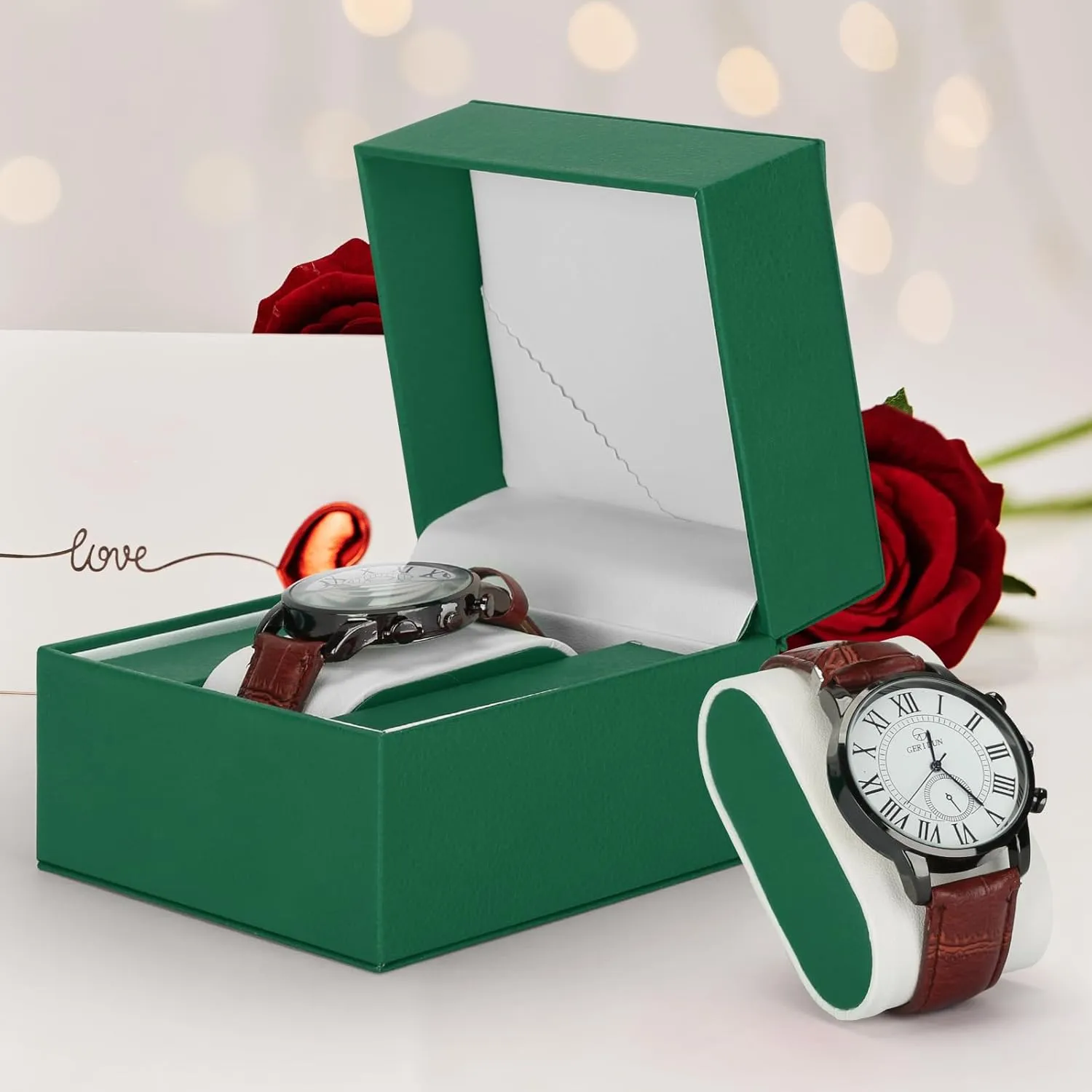 Luxury Single Watch Gift Box for Men Women, Single Watch Bracelet Bangle Jewelry Holder Storage Box Display Case Organizer (Green Style 1)