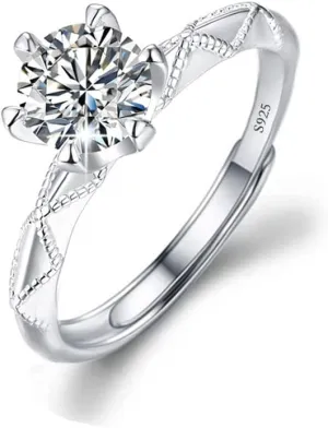 M&Ostyle 925Silver Moissanite Adjustable Engagement Ring, Promise Eternity Ring for Women,Wedding Rings,Jewelry Gift,Friendship Promise Fashion Jewelry Valentine Gifts for Women