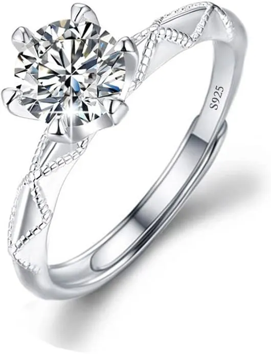 M&Ostyle 925Silver Moissanite Adjustable Engagement Ring, Promise Eternity Ring for Women,Wedding Rings,Jewelry Gift,Friendship Promise Fashion Jewelry Valentine Gifts for Women
