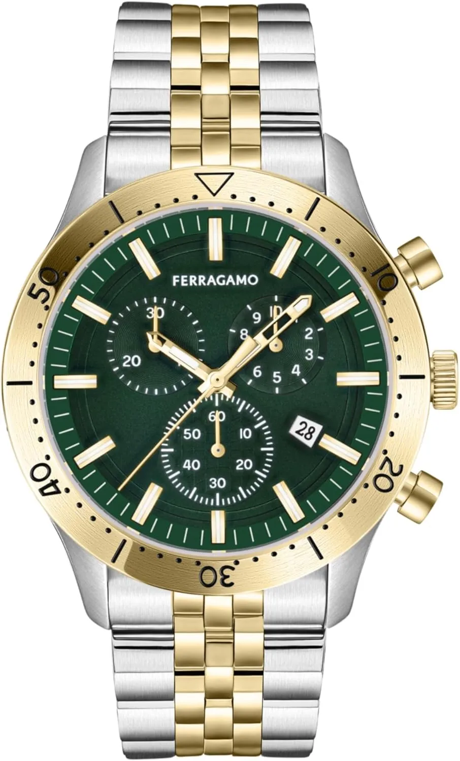 Master Chrono Collection Luxury Mens Watch Timepieces with a Two Tone Bracelet and Case Featuring a Green Dial