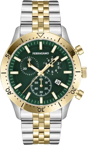 Master Chrono Collection Luxury Mens Watch Timepieces with a Two Tone Bracelet and Case Featuring a Green Dial