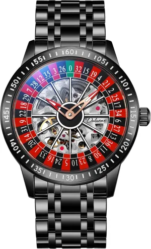 MASTOP Roulette Wheel Mens Watches Automatic Mechanical Watch for Men Swinging Rotary Dial Design Hollow Skeleton Watches Stainless Steel Waterproof Business Wristwatch