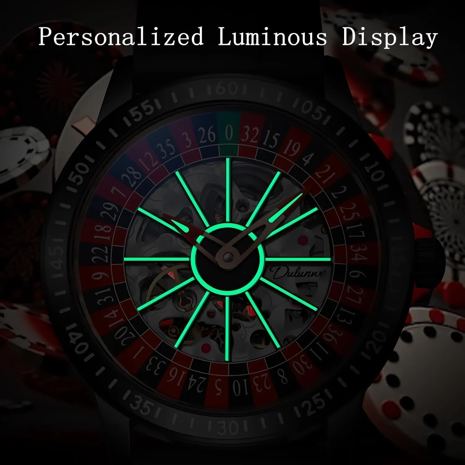 MASTOP Roulette Wheel Mens Watches Automatic Mechanical Watch for Men Swinging Rotary Dial Design Hollow Skeleton Watches Stainless Steel Waterproof Business Wristwatch