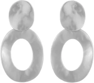 Matte Gold Silver Harmmered Disc Clip On Earrings for Women Big Oval Hoop Dangle Clip Earrings for Women Girls Gift