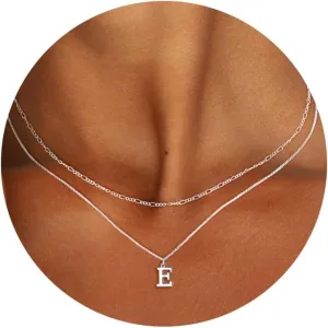 MBW Silver Initial Necklaces for Women Trendy, 14K Layered Necklace for Women Dainty Silver Letter Pendant Figaro Choker Necklaces Costume Monogram Name Necklace Silver Simple Tiny Jewelry Set