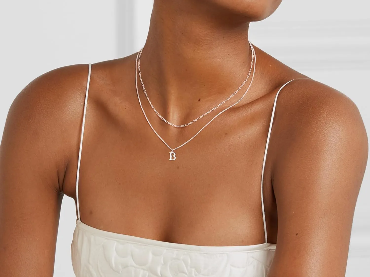 MBW Silver Initial Necklaces for Women Trendy, 14K Layered Necklace for Women Dainty Silver Letter Pendant Figaro Choker Necklaces Costume Monogram Name Necklace Silver Simple Tiny Jewelry Set