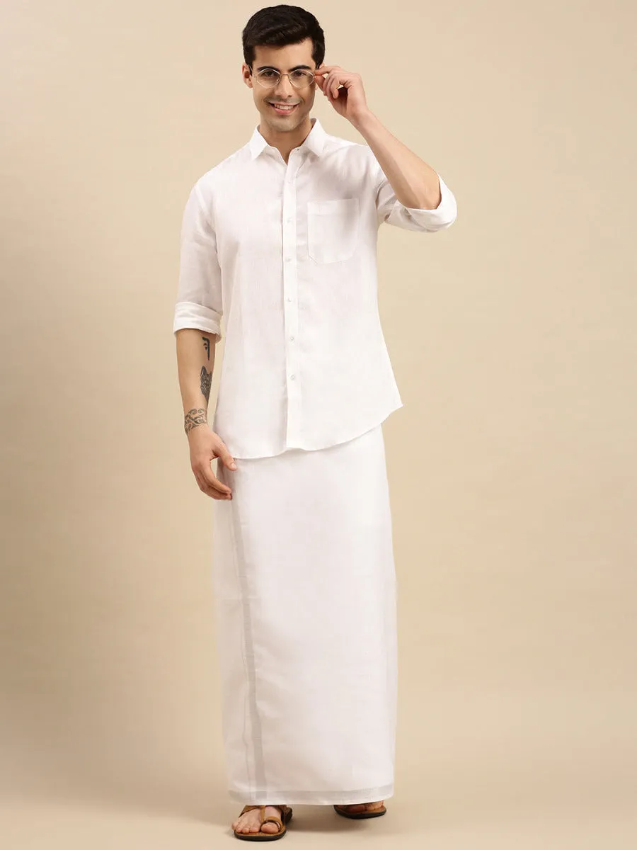 Men Premium Pure Linen Single Dhoti Silver 2660 SJ