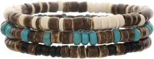 Mens Beaded Bracelets Adjustable Stretchy Rope Natural Wooden Beads Bracelet Set Turquoise Bracelets for Men 3PCS