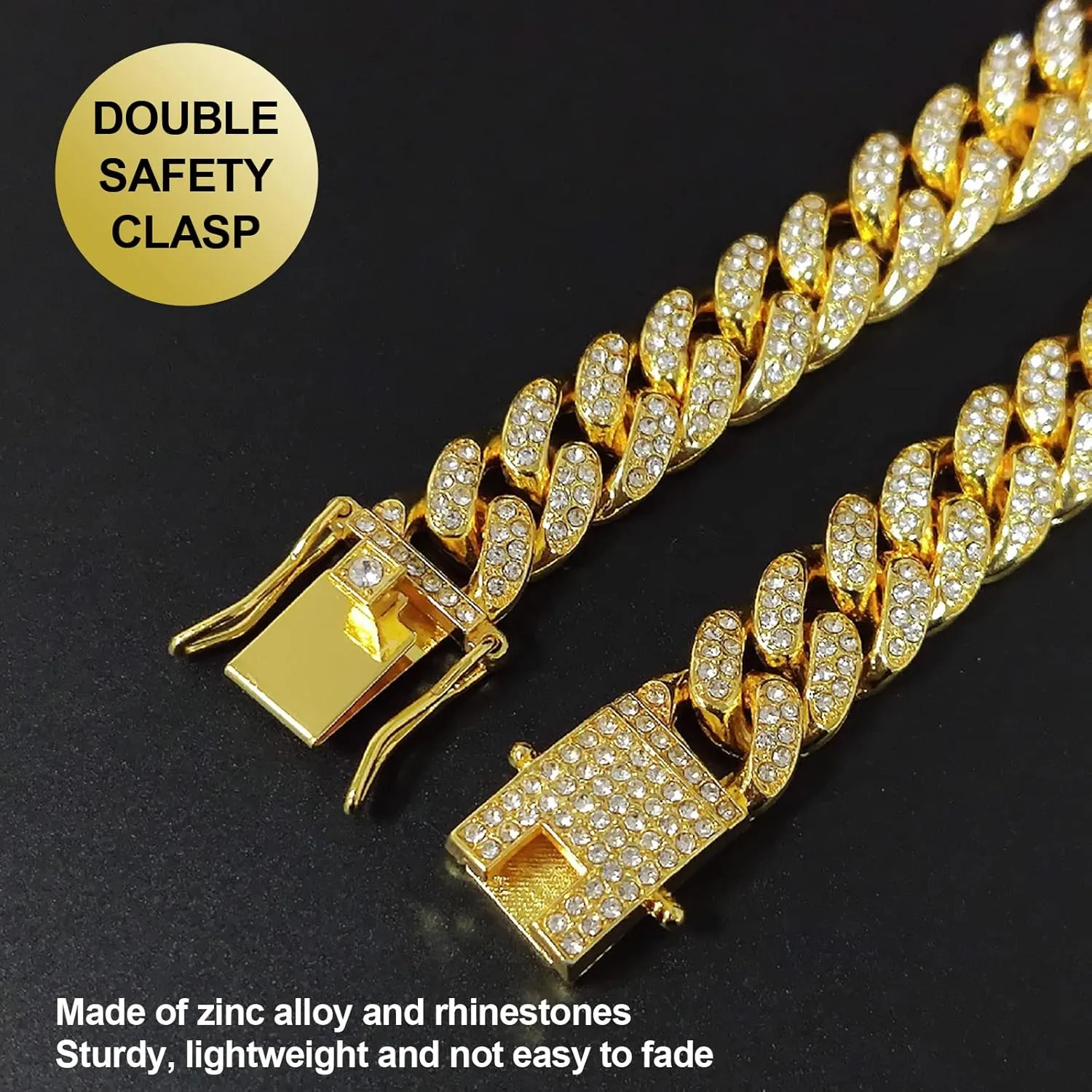 Mens Chains Diamond Cuban Link Chain Necklace Bracelets Set for Men Women Bling Bling Hip Hop Jewelry
