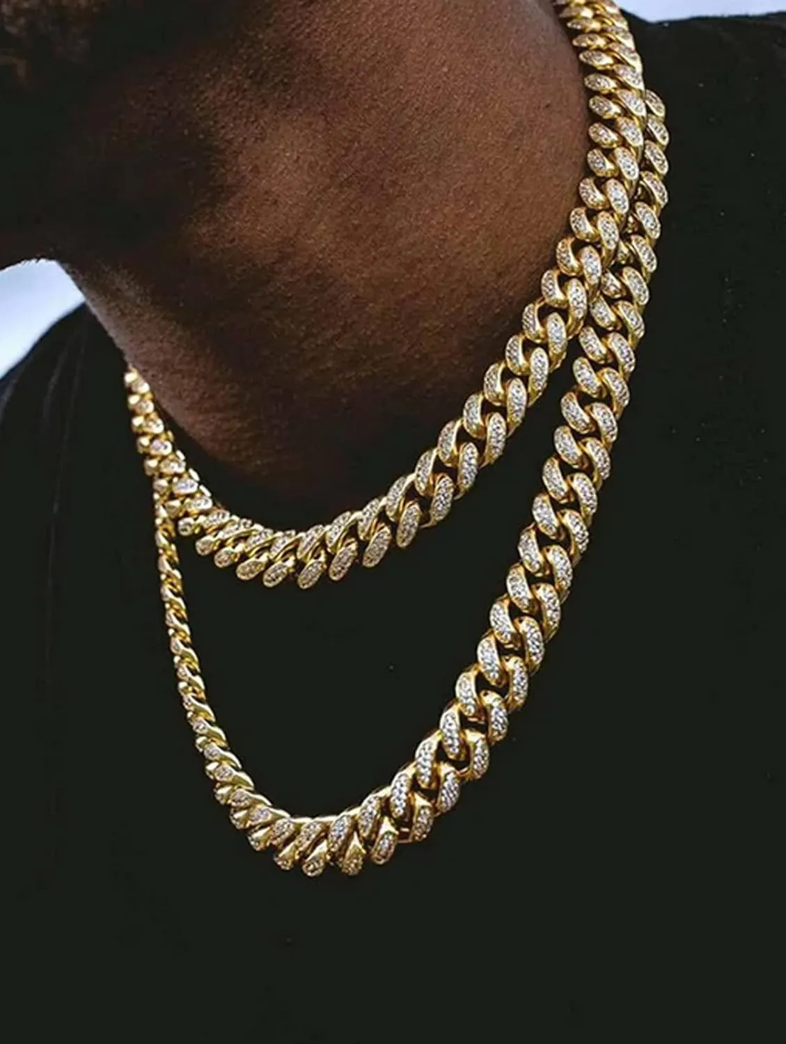 Mens Chains Diamond Cuban Link Chain Necklace Bracelets Set for Men Women Bling Bling Hip Hop Jewelry