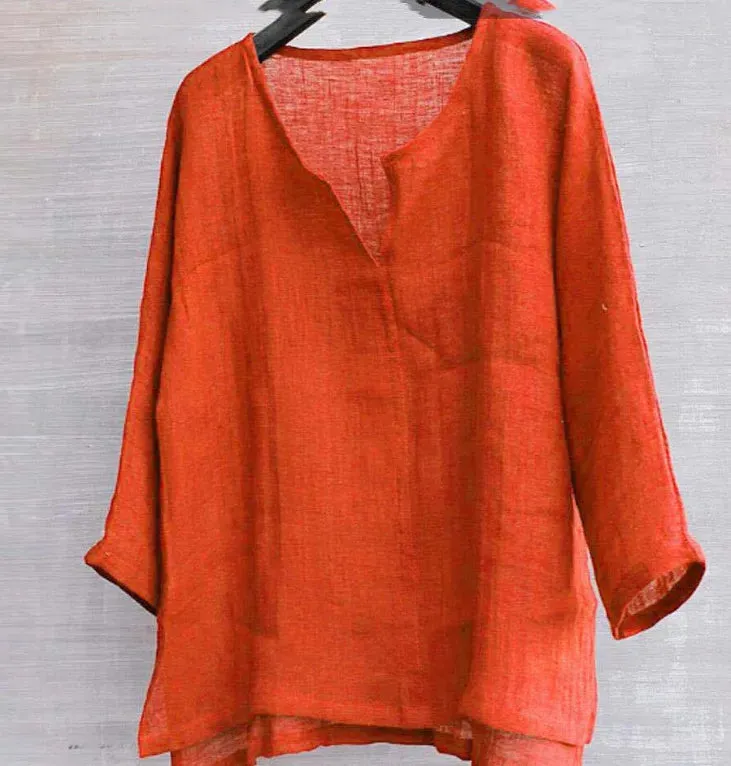 Men's Long Sleeve Loose Casual Linen Shirt in US Size S-3XL