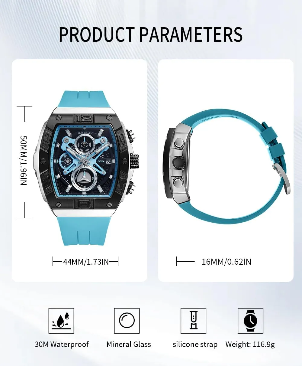 Mens Watches Analog Waterproof Fashion Date Wrist Watch, Skeleton Tonneau Watches for Men with Chronograph,Ideal for Sports Enthusiasts & Daily Wear - Perfect Gifts for Men