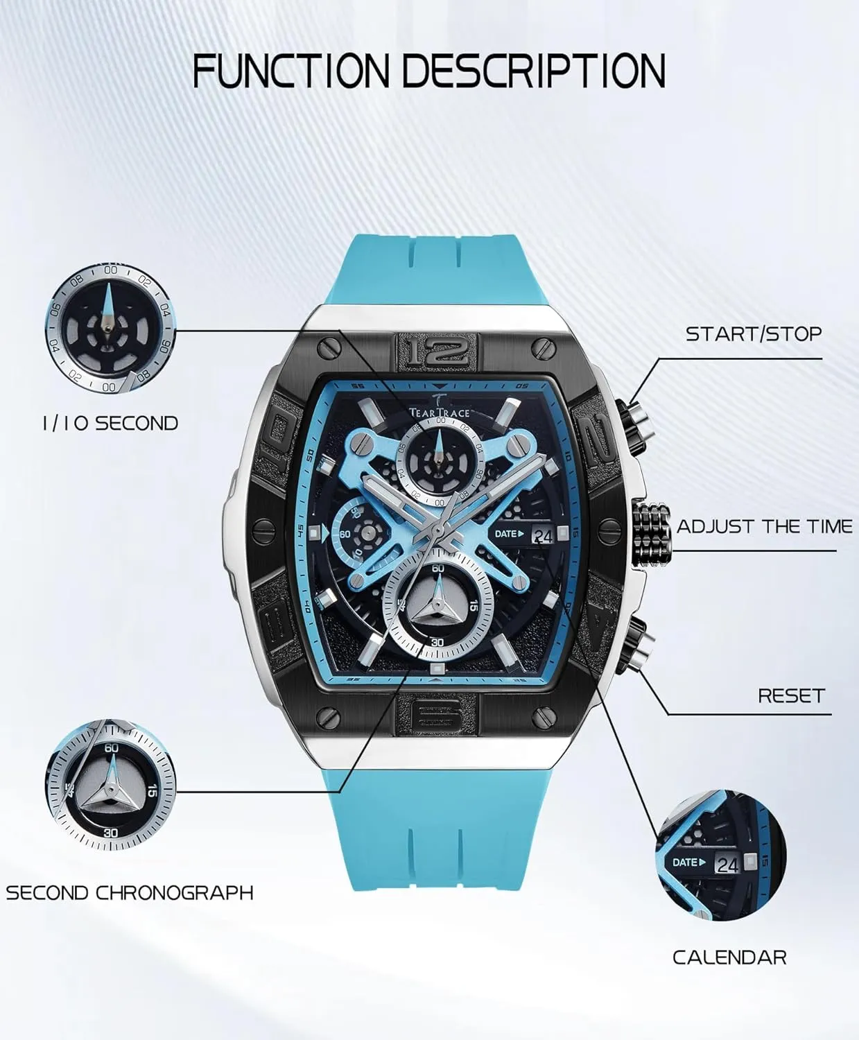 Mens Watches Analog Waterproof Fashion Date Wrist Watch, Skeleton Tonneau Watches for Men with Chronograph,Ideal for Sports Enthusiasts & Daily Wear - Perfect Gifts for Men