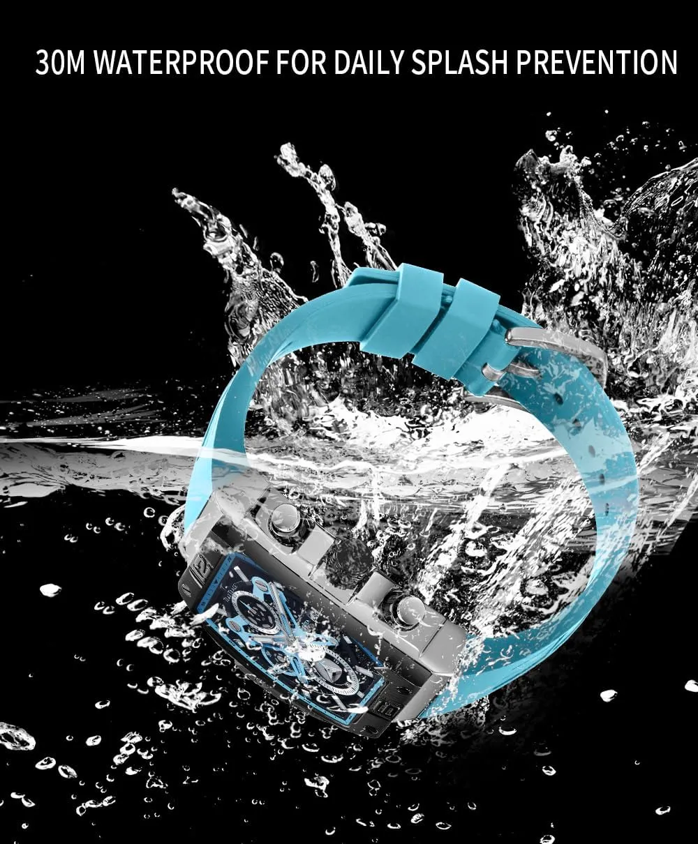 Mens Watches Analog Waterproof Fashion Date Wrist Watch, Skeleton Tonneau Watches for Men with Chronograph,Ideal for Sports Enthusiasts & Daily Wear - Perfect Gifts for Men