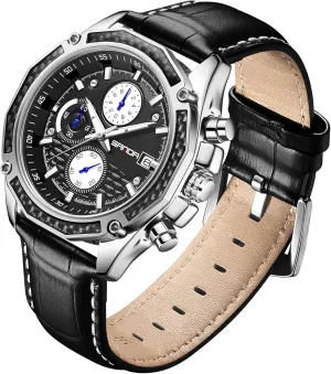 Mens Watches for Men Analog Quartz Watches with Waterproof Chronograph Calendar Leather Strap Stainless Steel Watch,Classic Stylish Fashion Sport Casual Business Wristwatch