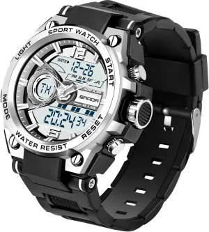 Men's Watches for Men Sports Outdoor Waterproof Military Watch Analog Digital Display Tactics Watch with LED Alarm Stopwatch Hourly Chime Multi-Function Wrist Watches