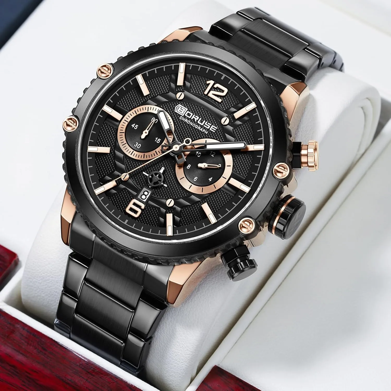 Mens Watches Luxury Silver Stainless Steel Chronograph Watch Fashion Business Big Face Waterproof Luminous Calendar Analog Quartz Wristwatch