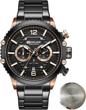 Mens Watches Luxury Silver Stainless Steel Chronograph Watch Fashion Business Big Face Waterproof Luminous Calendar Analog Quartz Wristwatch