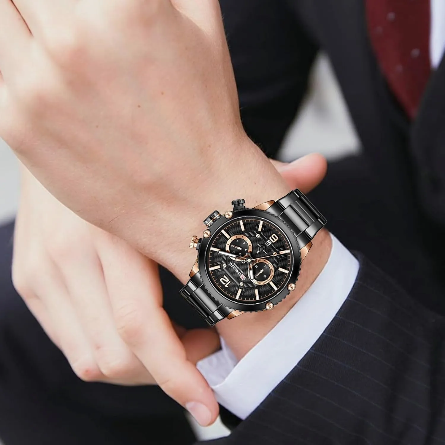 Mens Watches Luxury Silver Stainless Steel Chronograph Watch Fashion Business Big Face Waterproof Luminous Calendar Analog Quartz Wristwatch