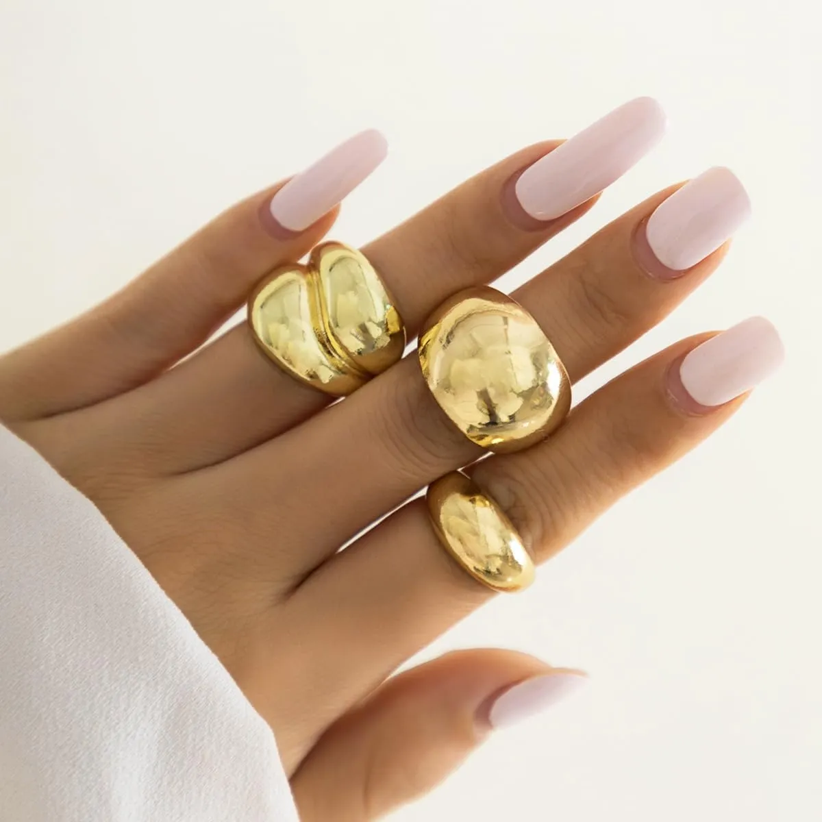 MIFYNN Chunky Gold Rings for Women Gold Silver Adjustable Thick Ring Fashion Statement Ring Open Dome Ring Chunky Silver Rings Geometric Curved Minimalist Simple Rings
