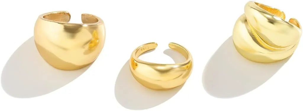 MIFYNN Chunky Gold Rings for Women Gold Silver Adjustable Thick Ring Fashion Statement Ring Open Dome Ring Chunky Silver Rings Geometric Curved Minimalist Simple Rings