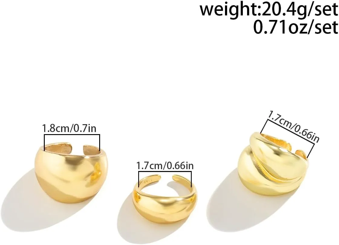 MIFYNN Chunky Gold Rings for Women Gold Silver Adjustable Thick Ring Fashion Statement Ring Open Dome Ring Chunky Silver Rings Geometric Curved Minimalist Simple Rings