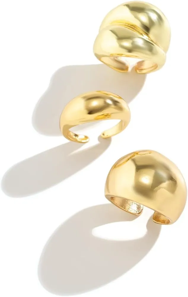 MIFYNN Chunky Gold Rings for Women Gold Silver Adjustable Thick Ring Fashion Statement Ring Open Dome Ring Chunky Silver Rings Geometric Curved Minimalist Simple Rings