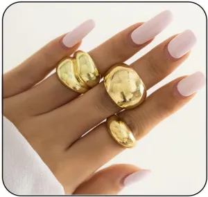 MIFYNN Chunky Gold Rings for Women Gold Silver Adjustable Thick Ring Fashion Statement Ring Open Dome Ring Chunky Silver Rings Geometric Curved Minimalist Simple Rings