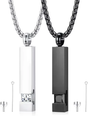 MILACOLATO 2 Pcs Cremation Urn Necklaces for Ashes with Cubic Zirconia Stainless Steel Keepsake Cremation Jewelry Necklaces for Human Pet Ashes Memorial Ash Necklace for Men Women
