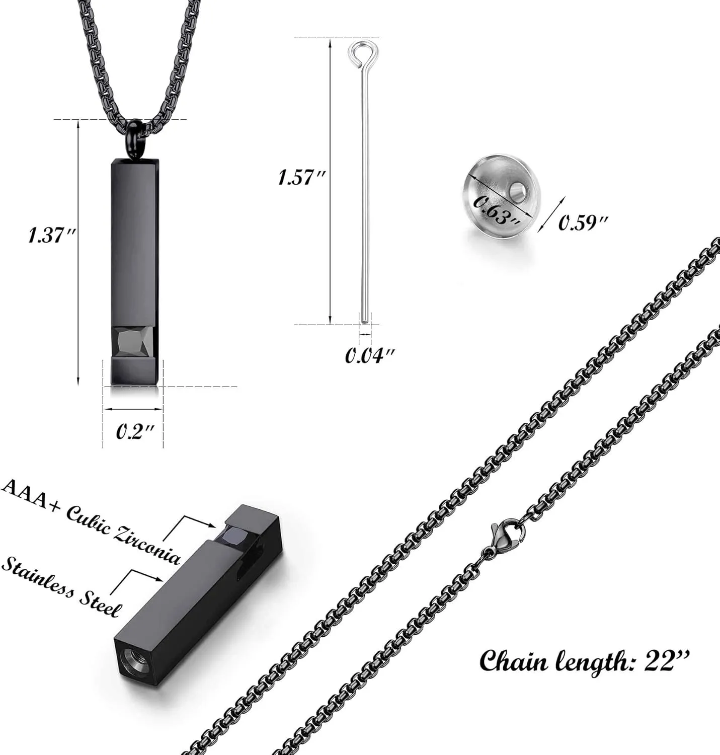 MILACOLATO 2 Pcs Cremation Urn Necklaces for Ashes with Cubic Zirconia Stainless Steel Keepsake Cremation Jewelry Necklaces for Human Pet Ashes Memorial Ash Necklace for Men Women
