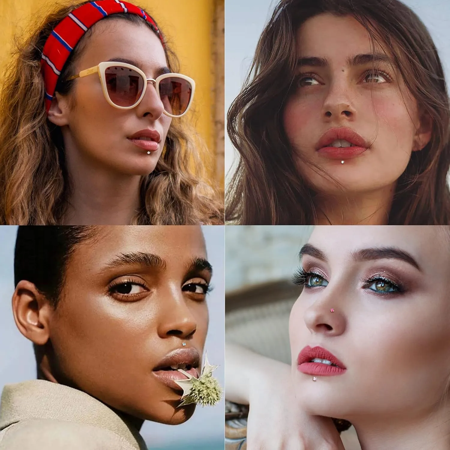 MILACOLATO Hypoallergenic Nose Rings 15Pcs 18G 20G Surgical Stainless Steel Nose Rings Studs L Shaped Screw Studs Rings Cubic Zirconia Nose Ring Labret Lip Nose Piercing Jewelry for Women Men