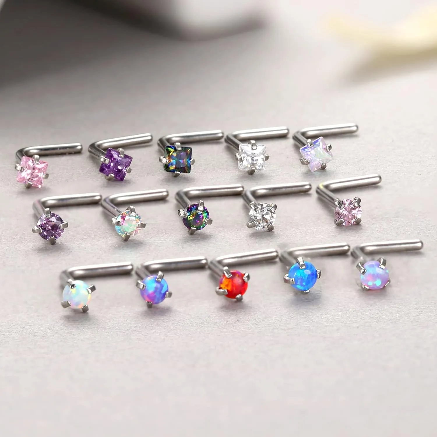 MILACOLATO Hypoallergenic Nose Rings 15Pcs 18G 20G Surgical Stainless Steel Nose Rings Studs L Shaped Screw Studs Rings Cubic Zirconia Nose Ring Labret Lip Nose Piercing Jewelry for Women Men