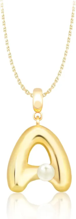 Milan Chiva Bubble Initial Letter Pendant Necklaces for Women 14K Gold Plated Puffy Tiny Letter A-Z Dainty Necklace with Cute Simulated Pearl