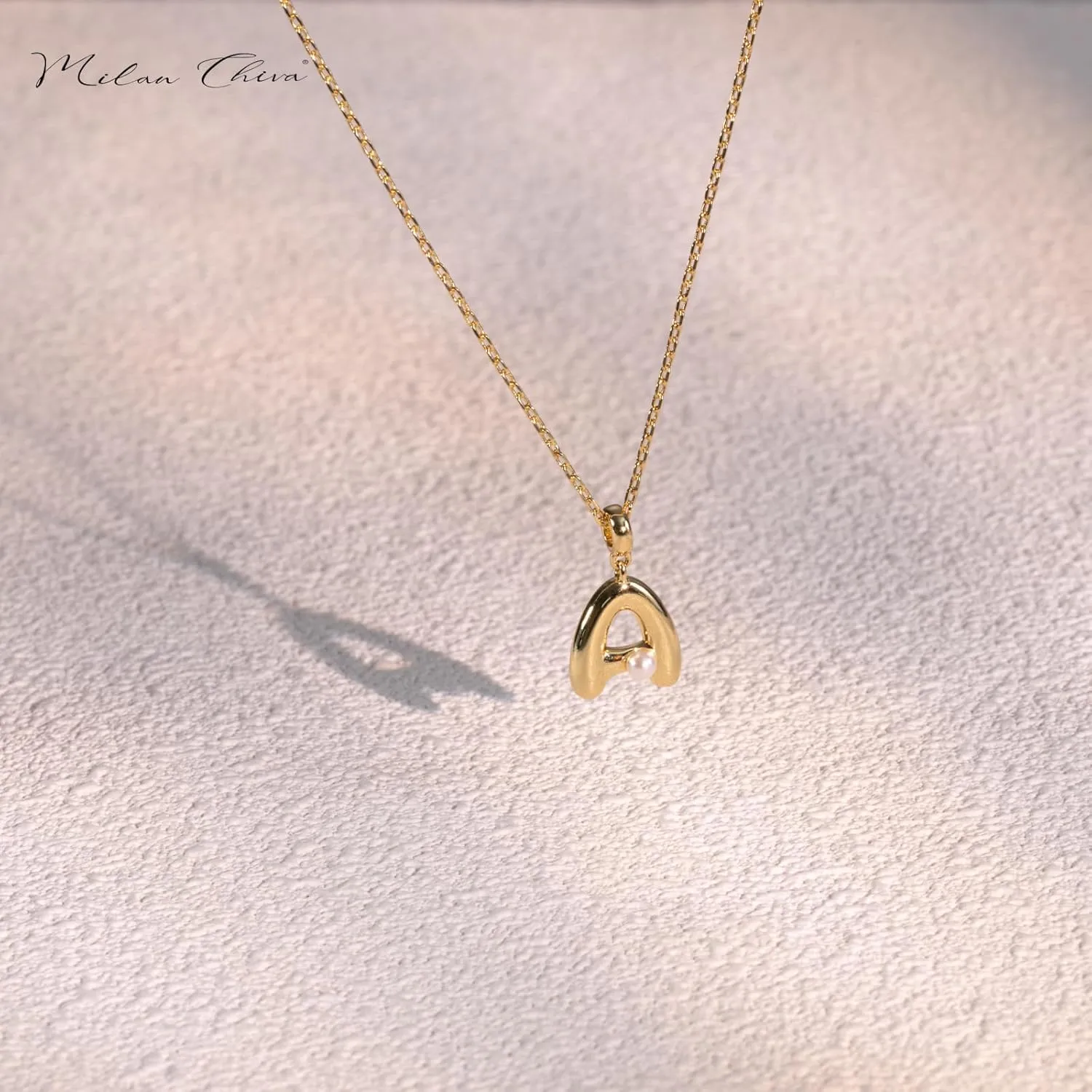 Milan Chiva Bubble Initial Letter Pendant Necklaces for Women 14K Gold Plated Puffy Tiny Letter A-Z Dainty Necklace with Cute Simulated Pearl