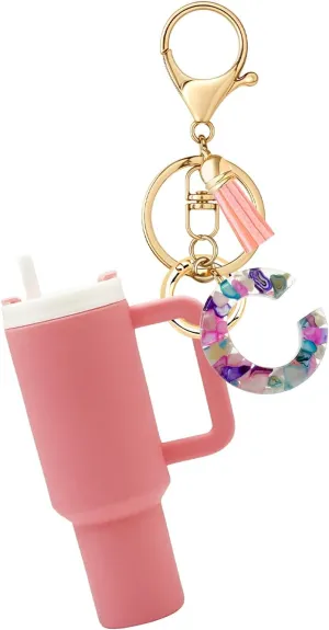 Mini Tumbler Chapstick Holder Keychain, Initial Letter Stanley Cup Charms Fashion Tassel Keychain for Backpack