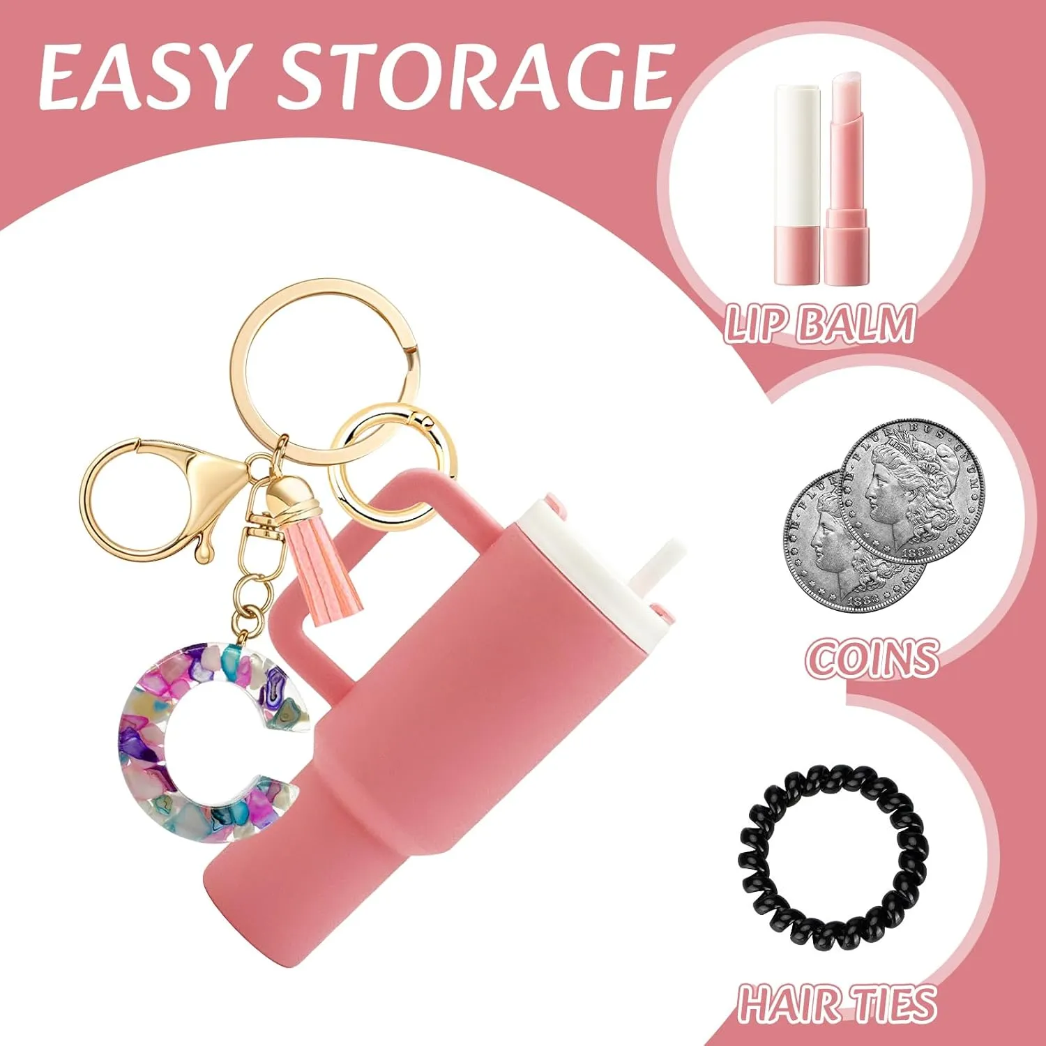 Mini Tumbler Chapstick Holder Keychain, Initial Letter Stanley Cup Charms Fashion Tassel Keychain for Backpack