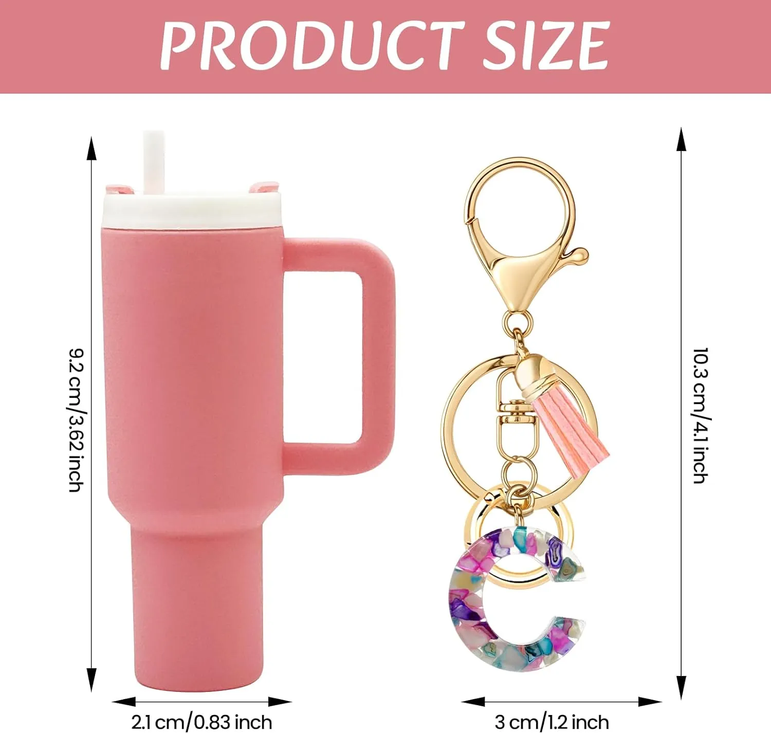 Mini Tumbler Chapstick Holder Keychain, Initial Letter Stanley Cup Charms Fashion Tassel Keychain for Backpack