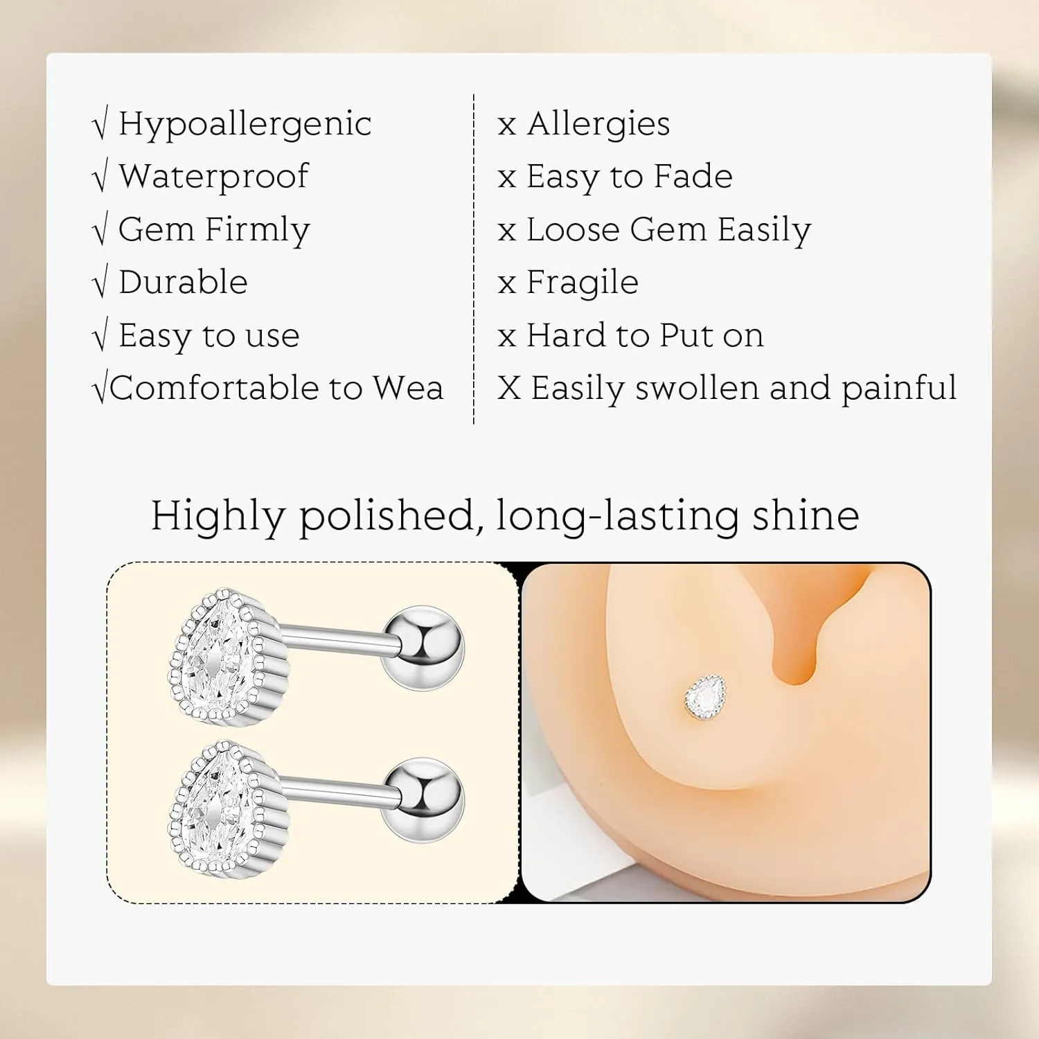 Minimalist Hypoallergenic Cartilage Earrings Set in Gold and Silver - 7 Styles, Copper Material, Surgical Steel, Screw Back, Second Hole Pierced Earrings for Sensitive Ears - Cute 5mm Ball Studs Jewelry Gift