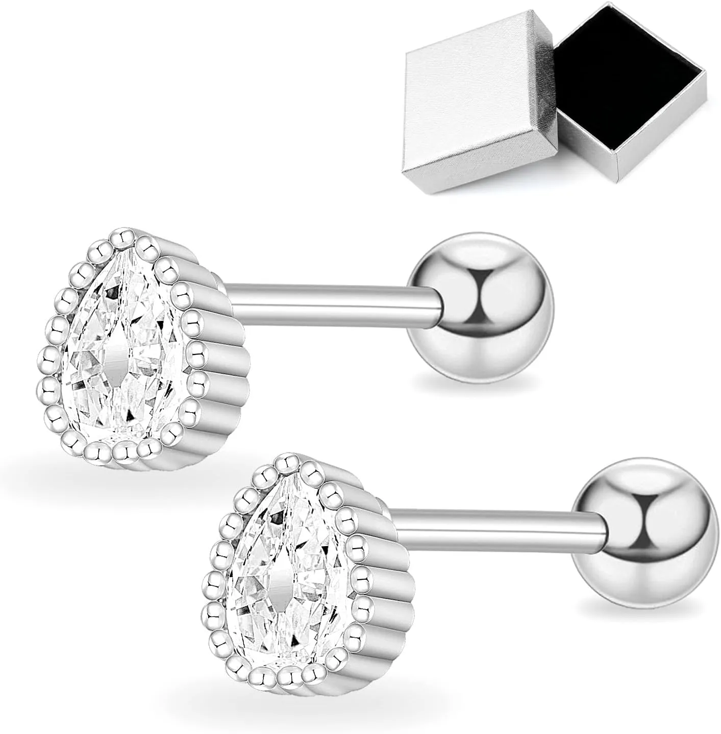 Minimalist Hypoallergenic Cartilage Earrings Set in Gold and Silver - 7 Styles, Copper Material, Surgical Steel, Screw Back, Second Hole Pierced Earrings for Sensitive Ears - Cute 5mm Ball Studs Jewelry Gift