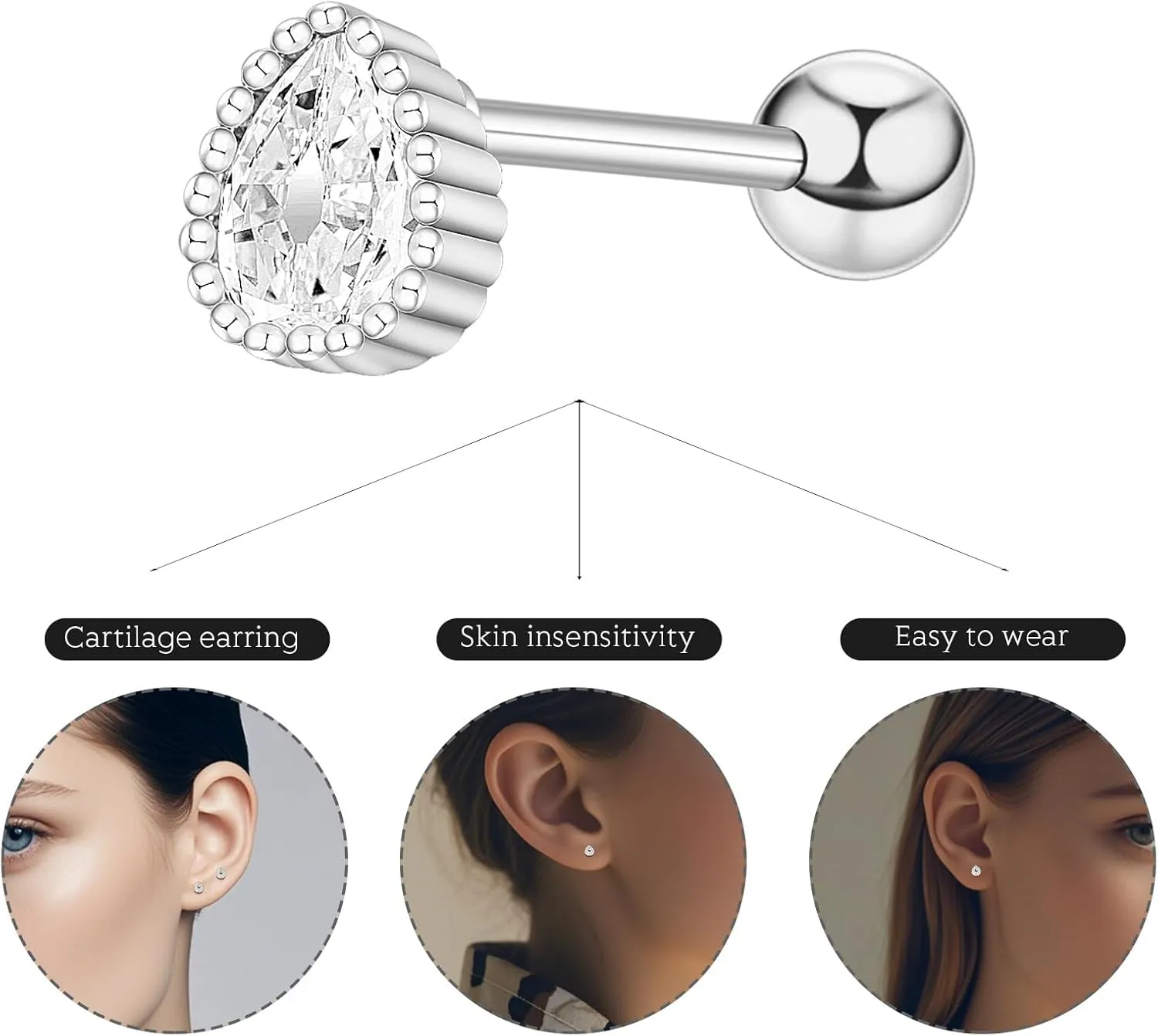 Minimalist Hypoallergenic Cartilage Earrings Set in Gold and Silver - 7 Styles, Copper Material, Surgical Steel, Screw Back, Second Hole Pierced Earrings for Sensitive Ears - Cute 5mm Ball Studs Jewelry Gift