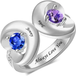 MissNaNa Personalized 2 Birthstone Rings for Women Custom Couple Promise Rings for Her Engraved Names Engagement Ring Custom Name Ring for Mothers Day Birthday Gifts